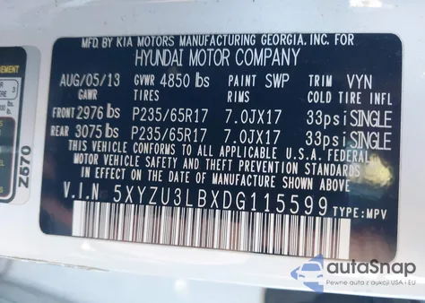 2013 Hyundai Santa Fe Sport from USA, damaged, VIN 5XYZU3LBXDG115599